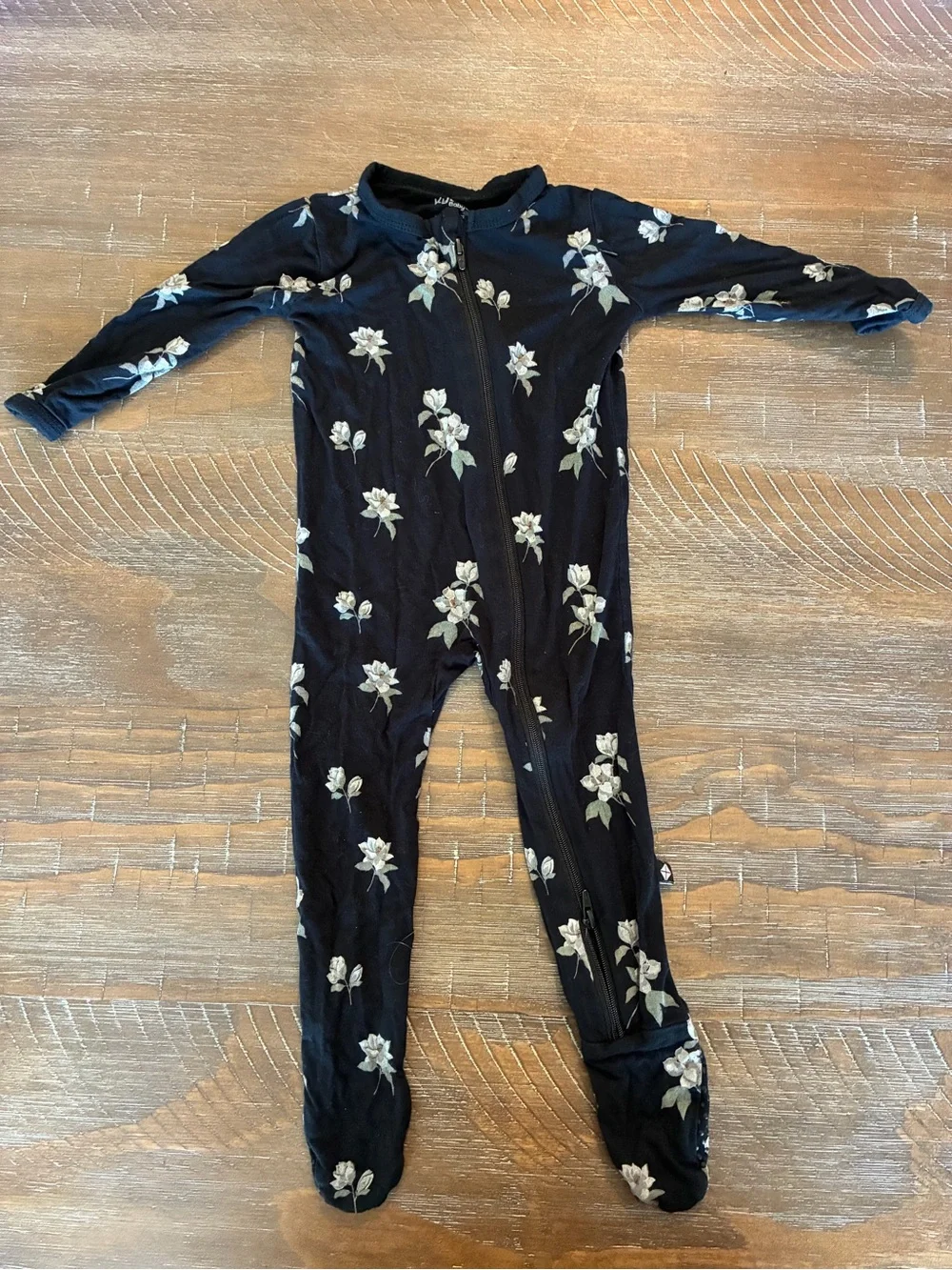 Kyte BABY Midnight Magnolia Zip Footed One-Piece